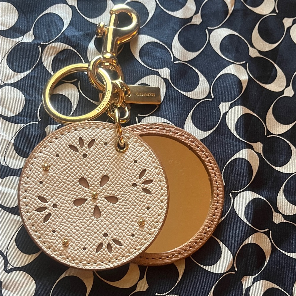 Coach Gold and Cream Keychain with Mirror